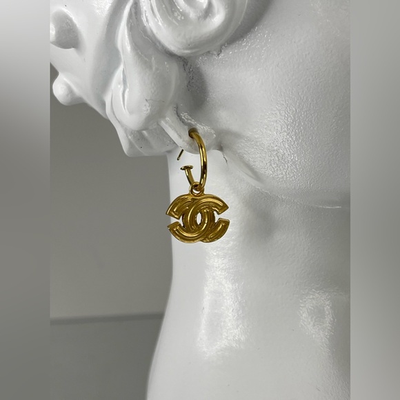 CHANEL CC Logo Gold Tone Pierced Earrings - Picture 2 of 13